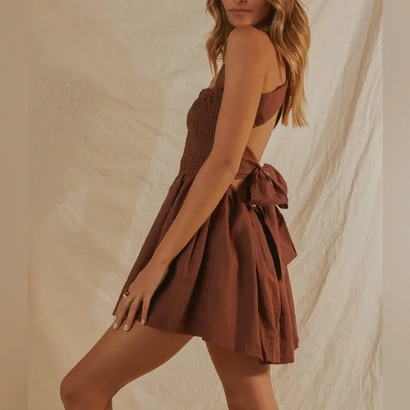 Peppermayo - Linen Mini Dress - Choc Brown - Picture 10 of 10